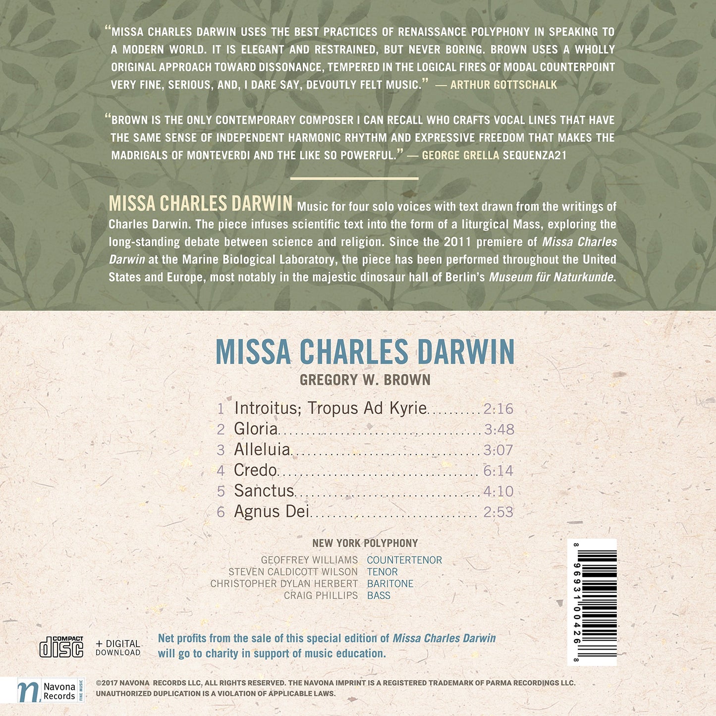 Gregory W. Brown: Missa Charles Darwin (As Featured in the N