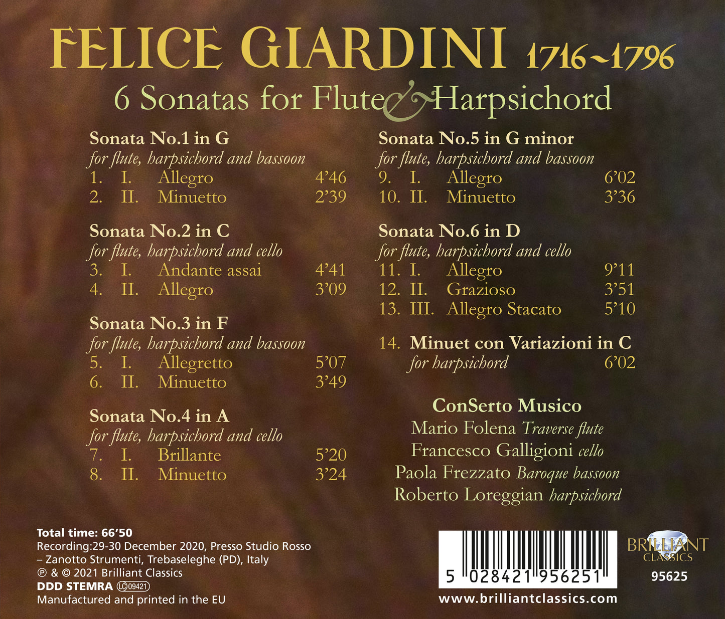 Giardini: 6 Sonatas For Flute & Harpsichord