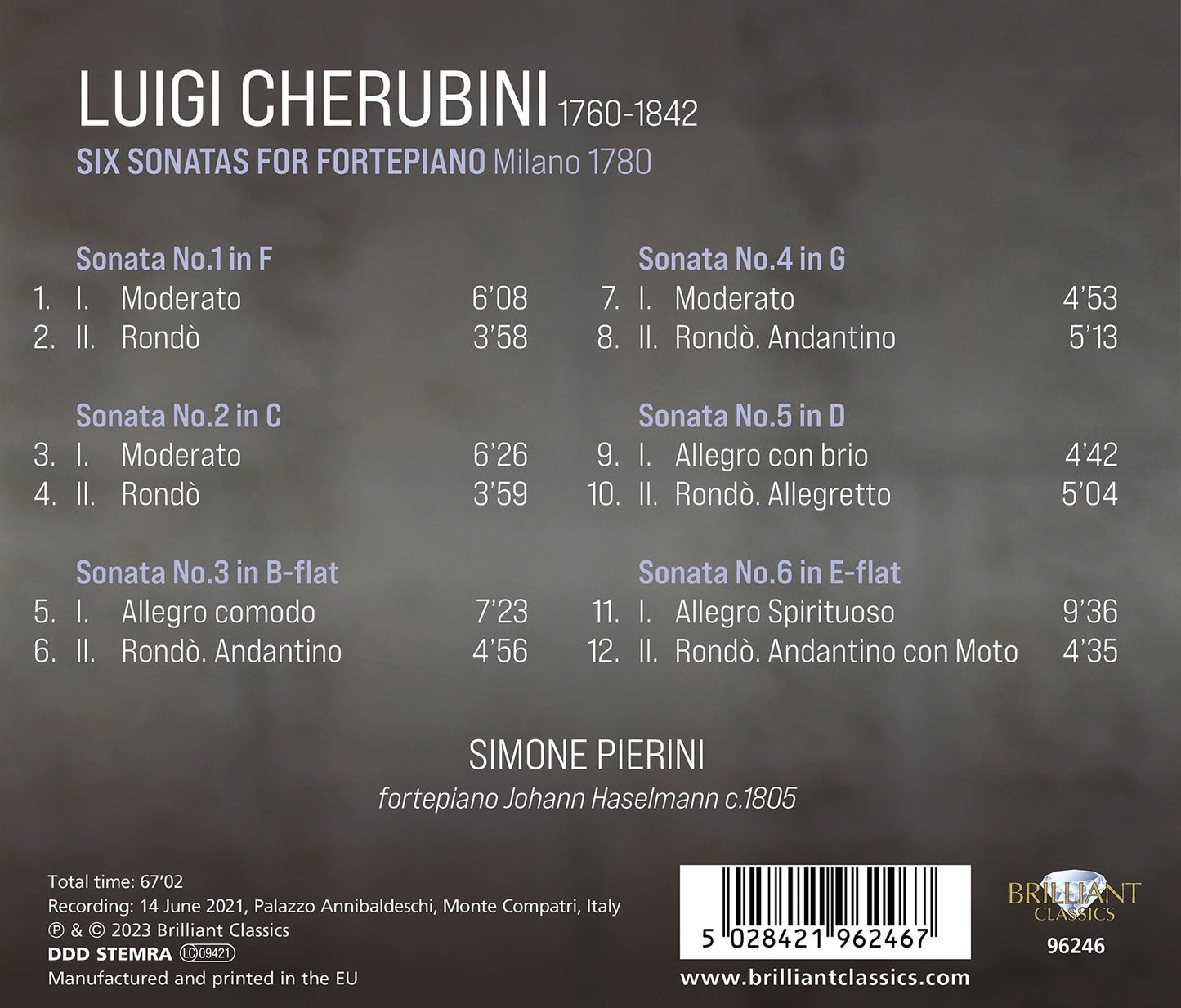 Cherubini: Six Sonatas For Fortepiano