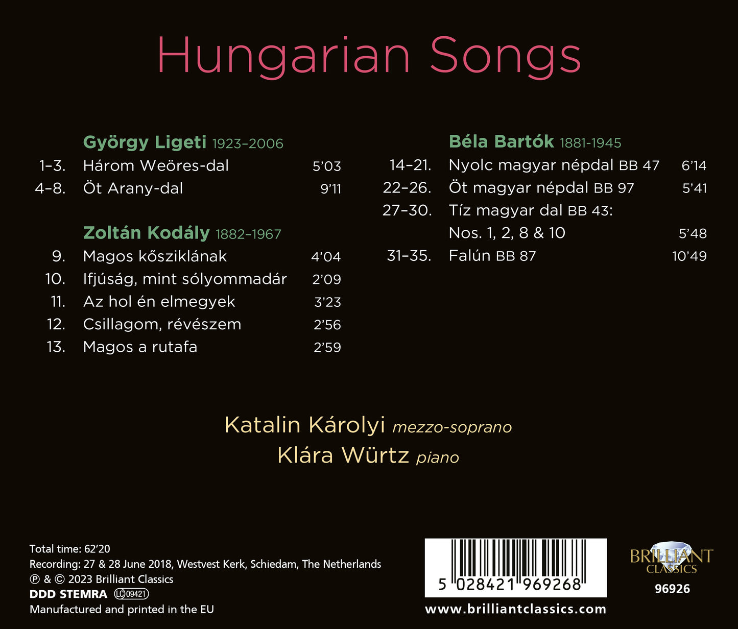 Bartok, Kodaly & Ligeti: Hungarian Songs