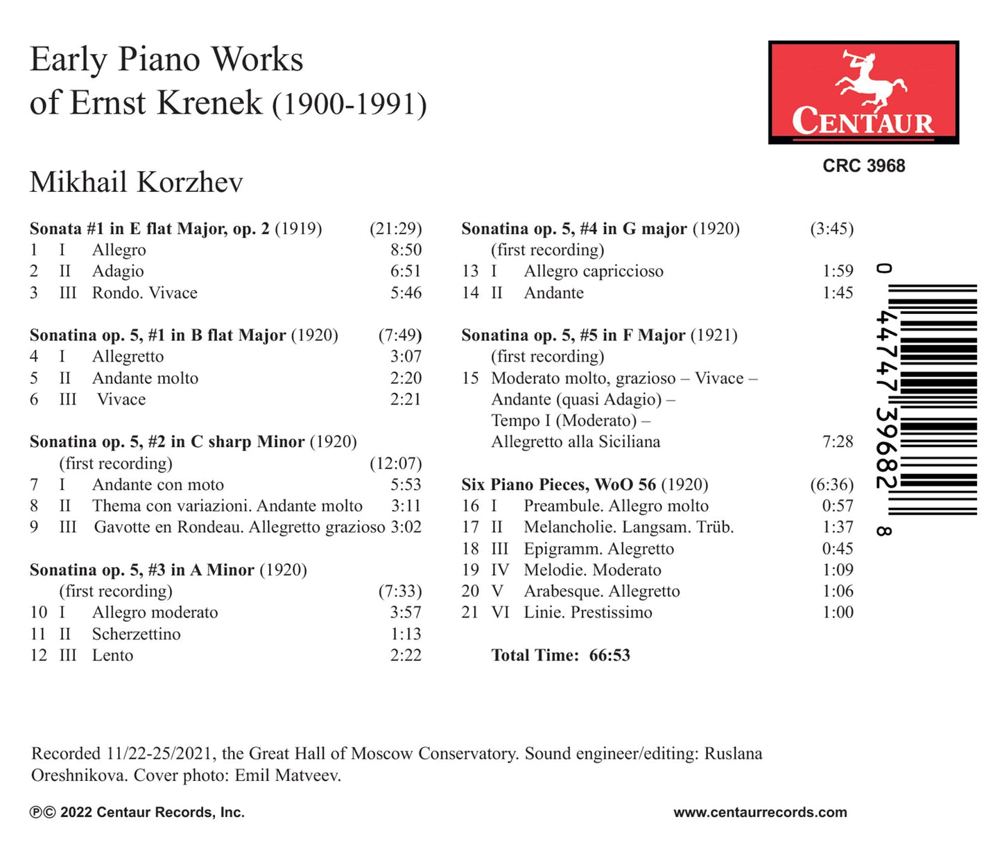 Krenek: Early Piano Works