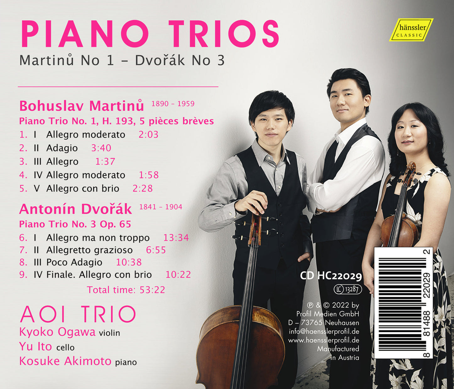 Martinu: Piano Trio No. 1; Dvorak: Piano Trio No. 3