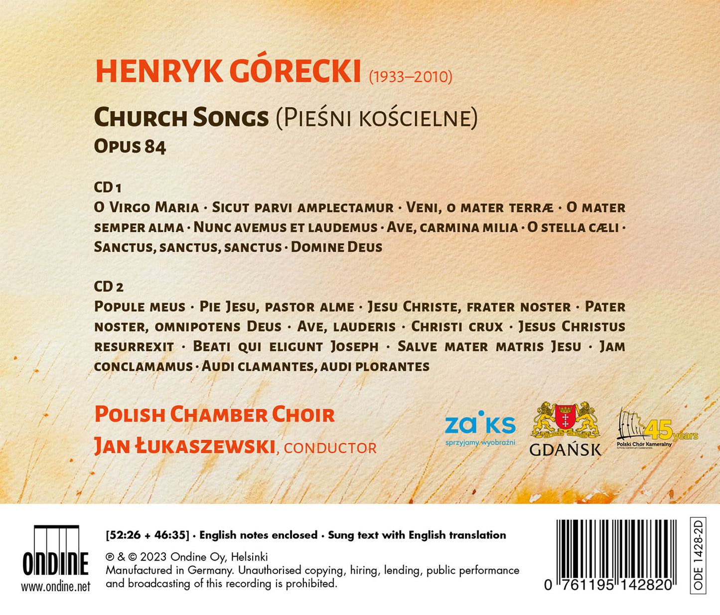 Gorecki: Church Songs, Op. 84