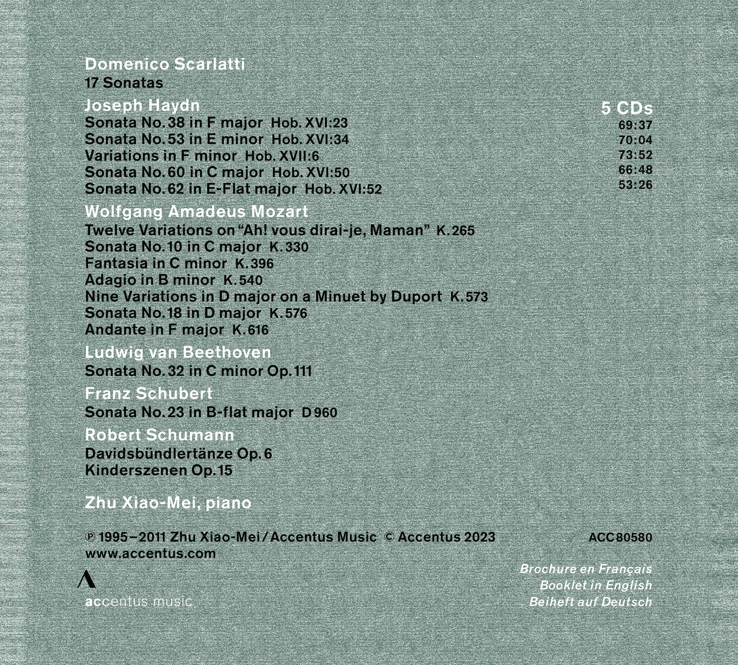 Zhu Xiao-Mei Plays Scarlatti, Haydn, Mozart, Beethoven, Schu