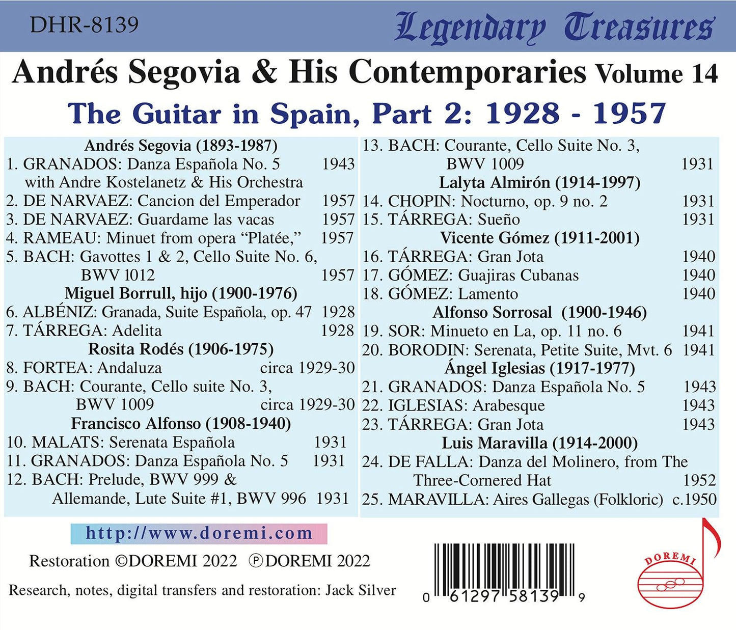 AlbÃ©niz, Bach, Chopin et al.: Segovia and His Contemporaries, Vol. 14 / Segovia et al. - ArkivMusic
