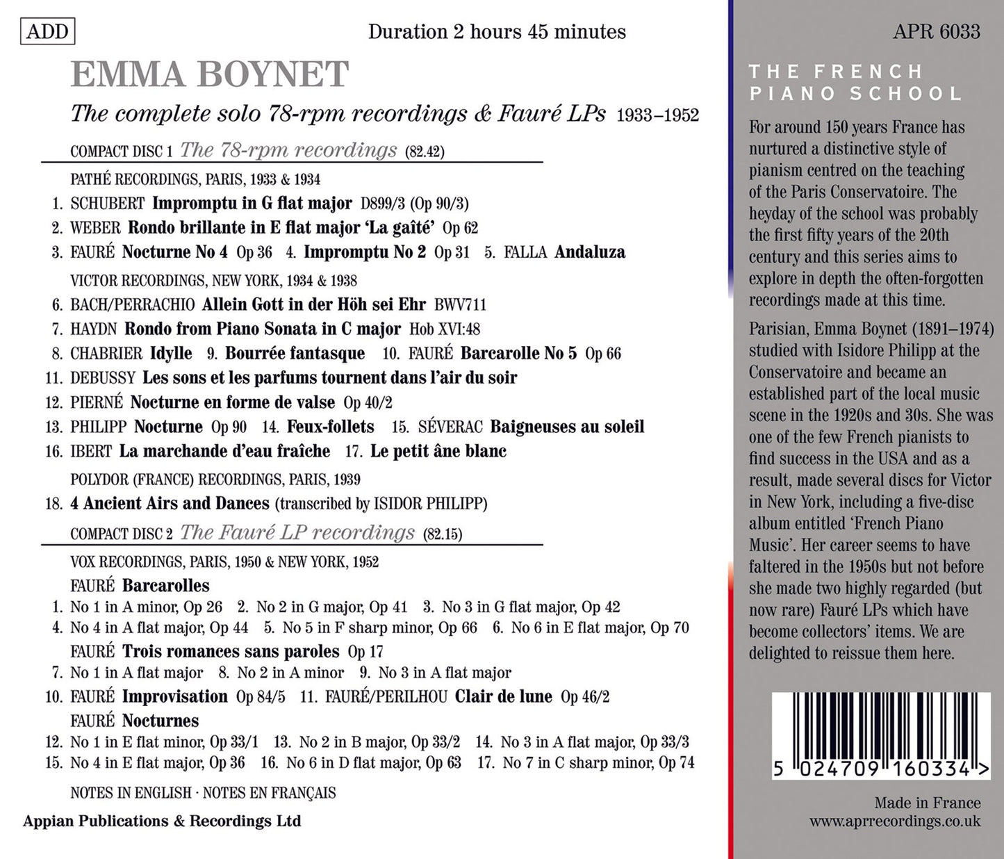 Emma Boynet - The Complete Solo 78Rpm Recordings & Faure LPs