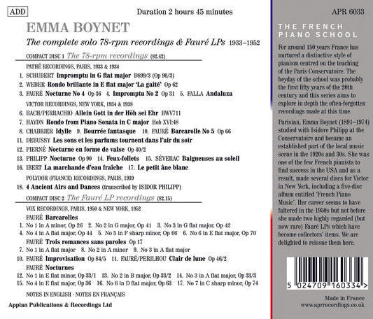 Emma Boynet - The Complete Solo 78Rpm Recordings & Faure LPs