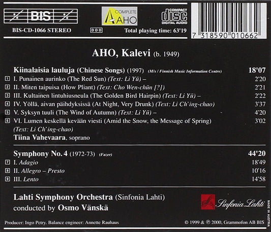 AHO: Chinese Songs / Symphony No. 4