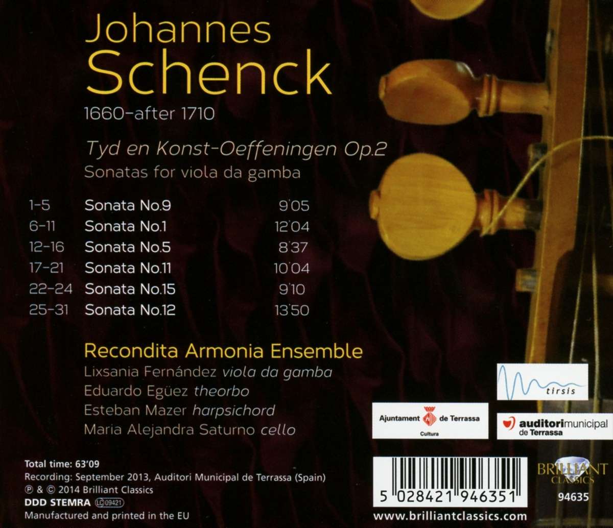 Schenck: Tyd en Konst-Oeffeningen, Op. 2 (Sonatas for Viola
