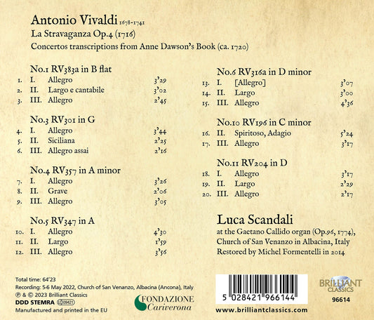 Vivaldi: La Stravaganza, Op. 4 - Transcriptions For Organ