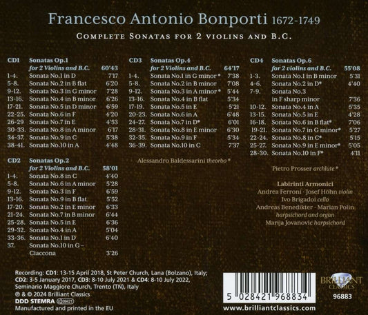 Bonporti: Complete Sonatas for 2 Violins & B.C.