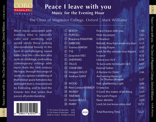 Peace I Leave With You - Music For The Evening Hour  Oxford The Choir Of Magdalen College