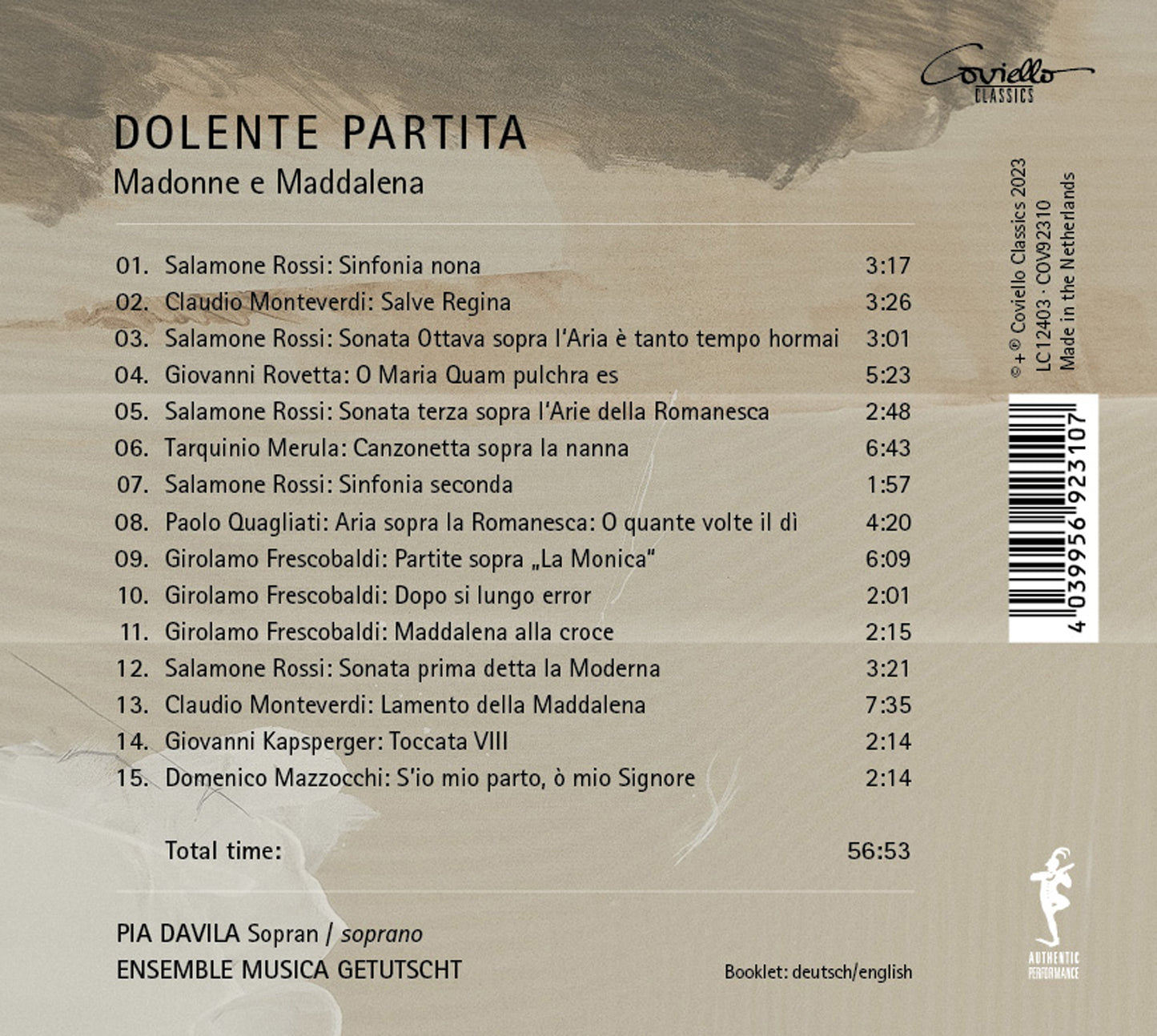 Dolente Partita - Madonna E Maddalena -  Works By Monteverdi  Pia Davila, Ensemble Musica Getutscht, Bernhard Reichel
