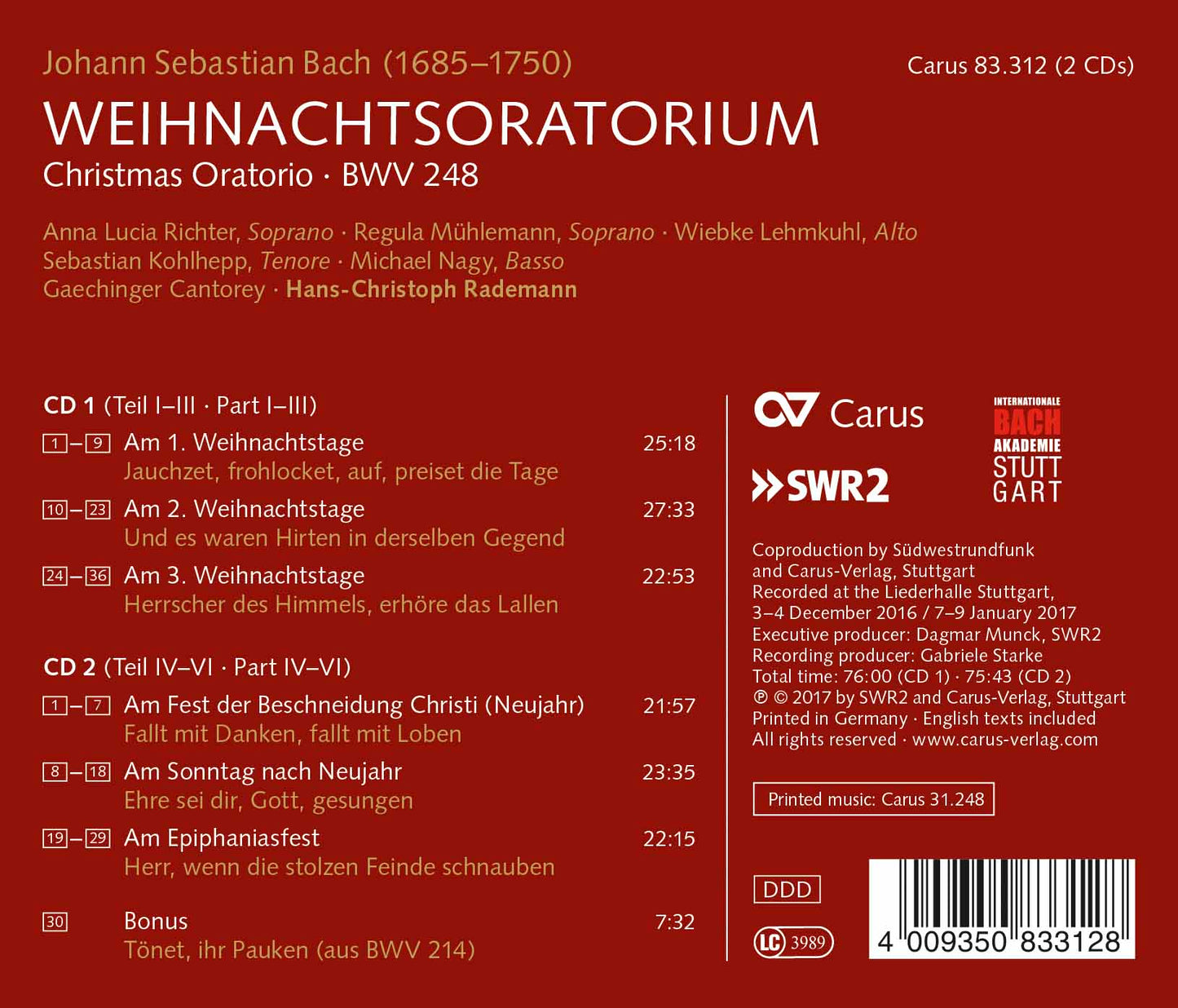 Bach: Weihnachtsoratorium (Christmas Oratorio), BWV 248