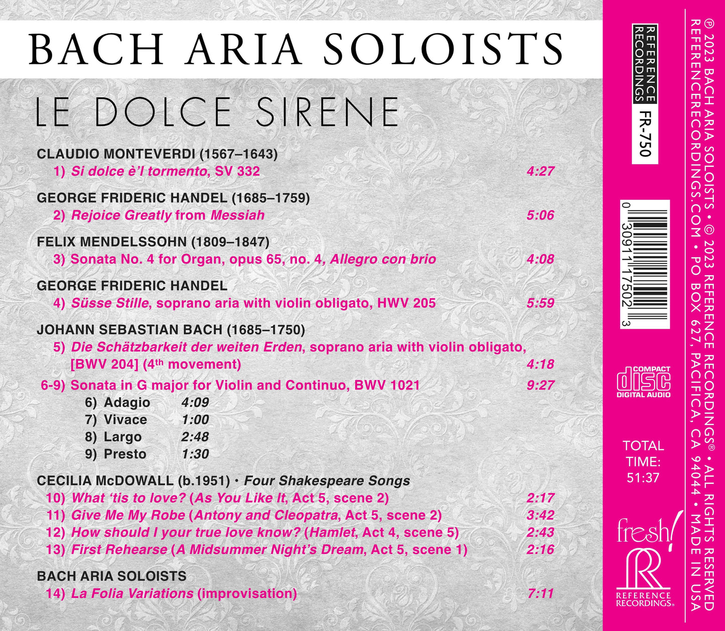 J.S. Bach, Handel, Mcdowall, Mendelssohn & Monteverdi: Le Do