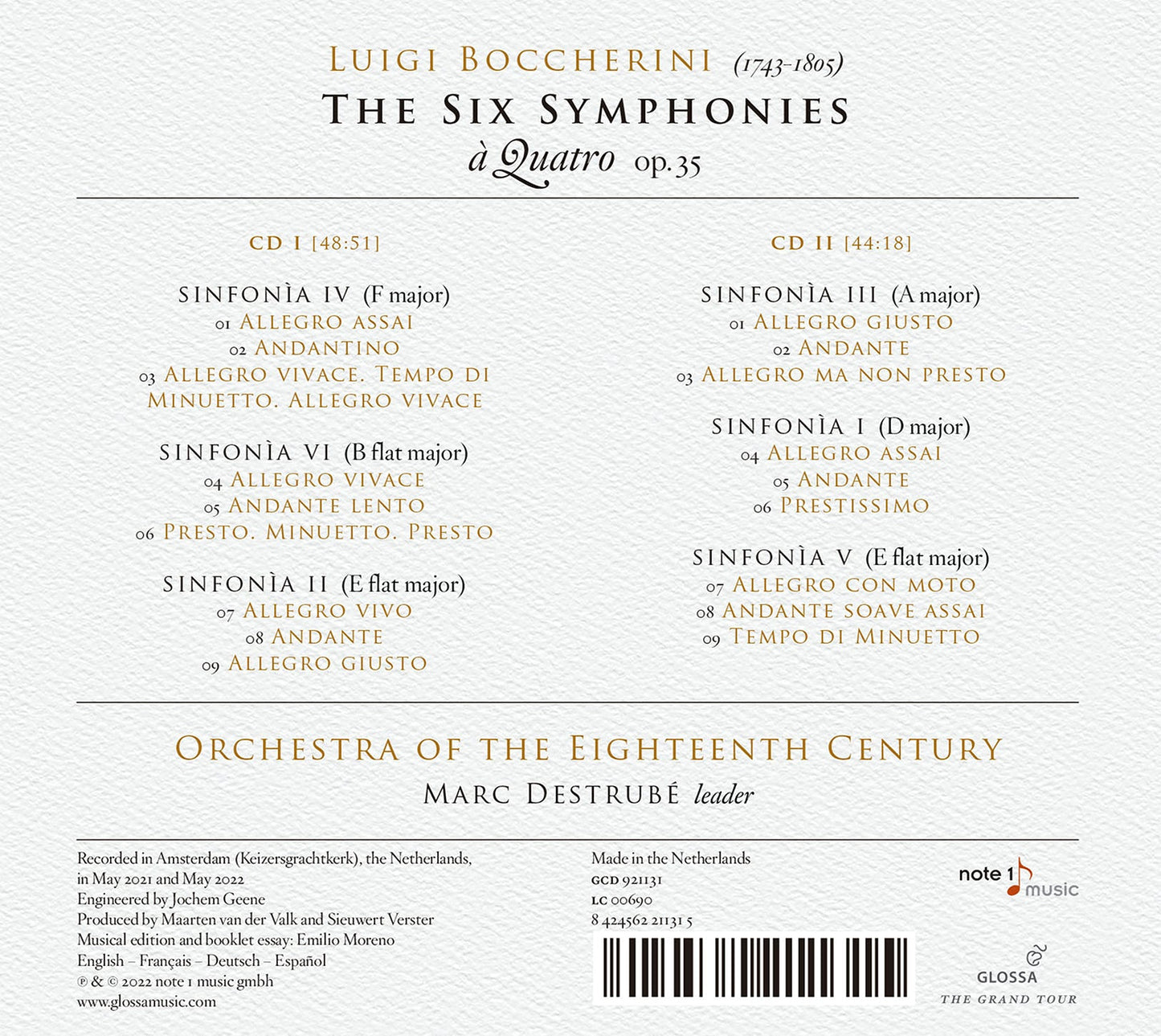 Boccherini: The Six Symphonies, Op. 35