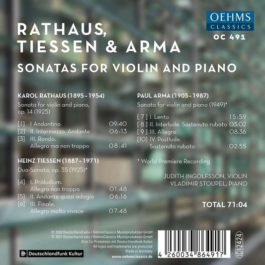Karol Rathaus - Heinz Tiessen - Paul Arma: Sonatas for violi