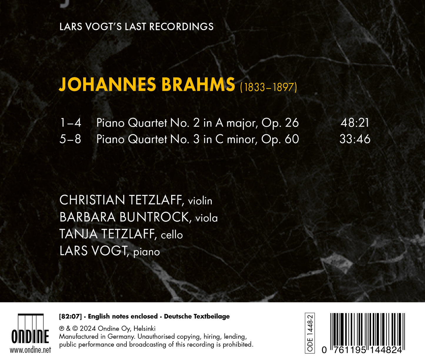 Brahms: Piano Quartets Nos. 2 & 3 (Lars Vogt's last recordin
