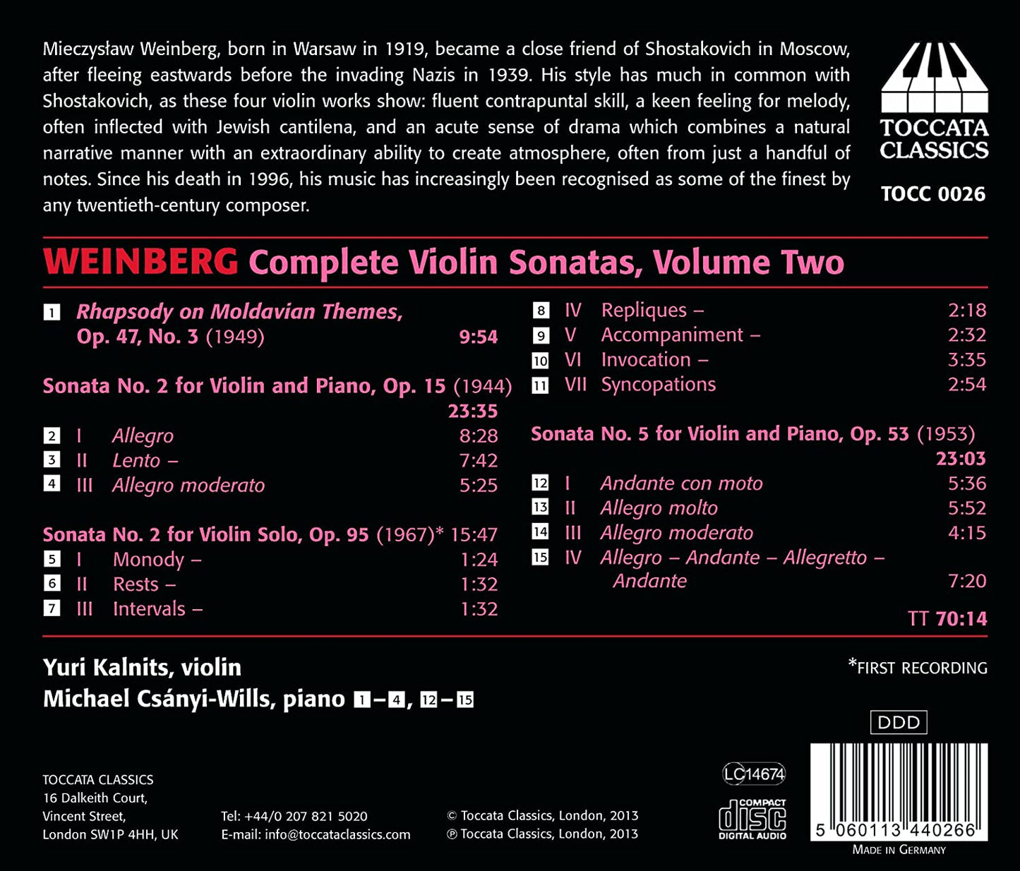Weinberg: Complete Violin Sonatas, Vol. 2