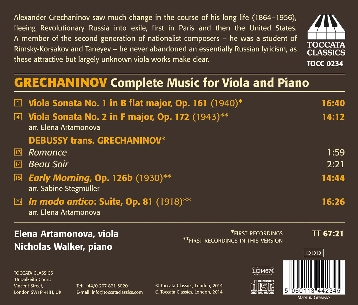 Alexander Grechaninov: Complete Music for Viola & Piano