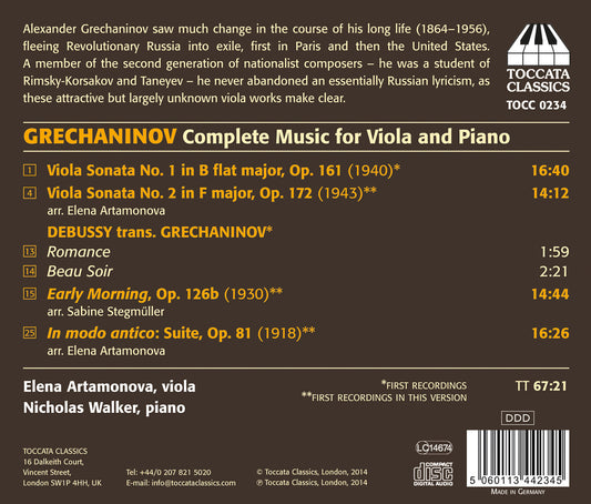 Alexander Grechaninov: Complete Music for Viola & Piano