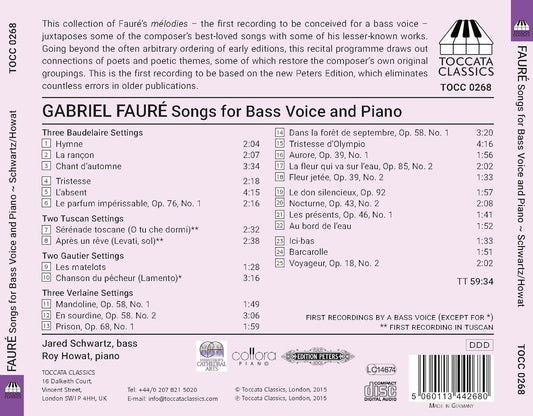 Fauré: Songs For Bass Voice & Piano  Schwartz, Howat