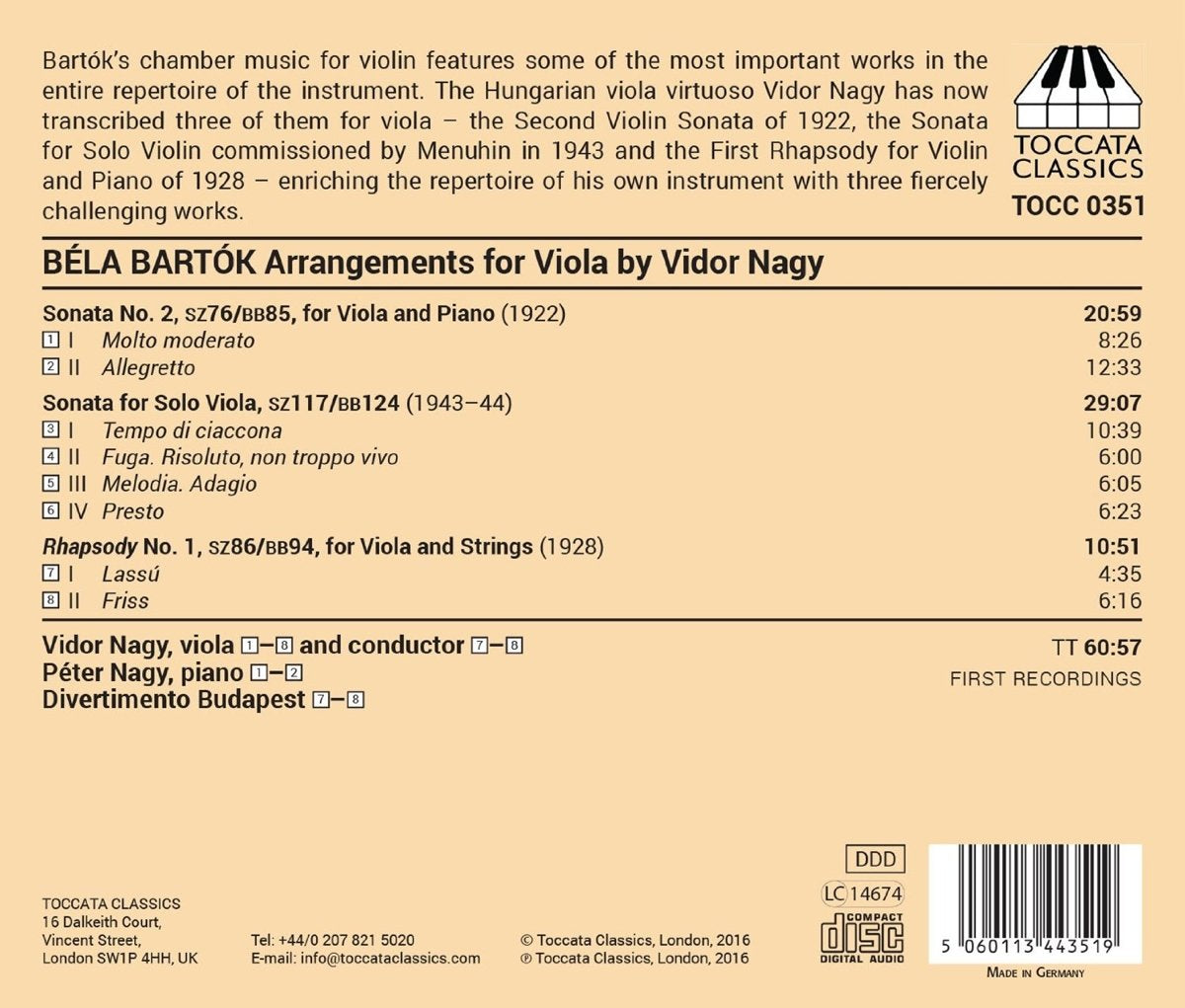 Bartók by Arrangement: Music for Viola