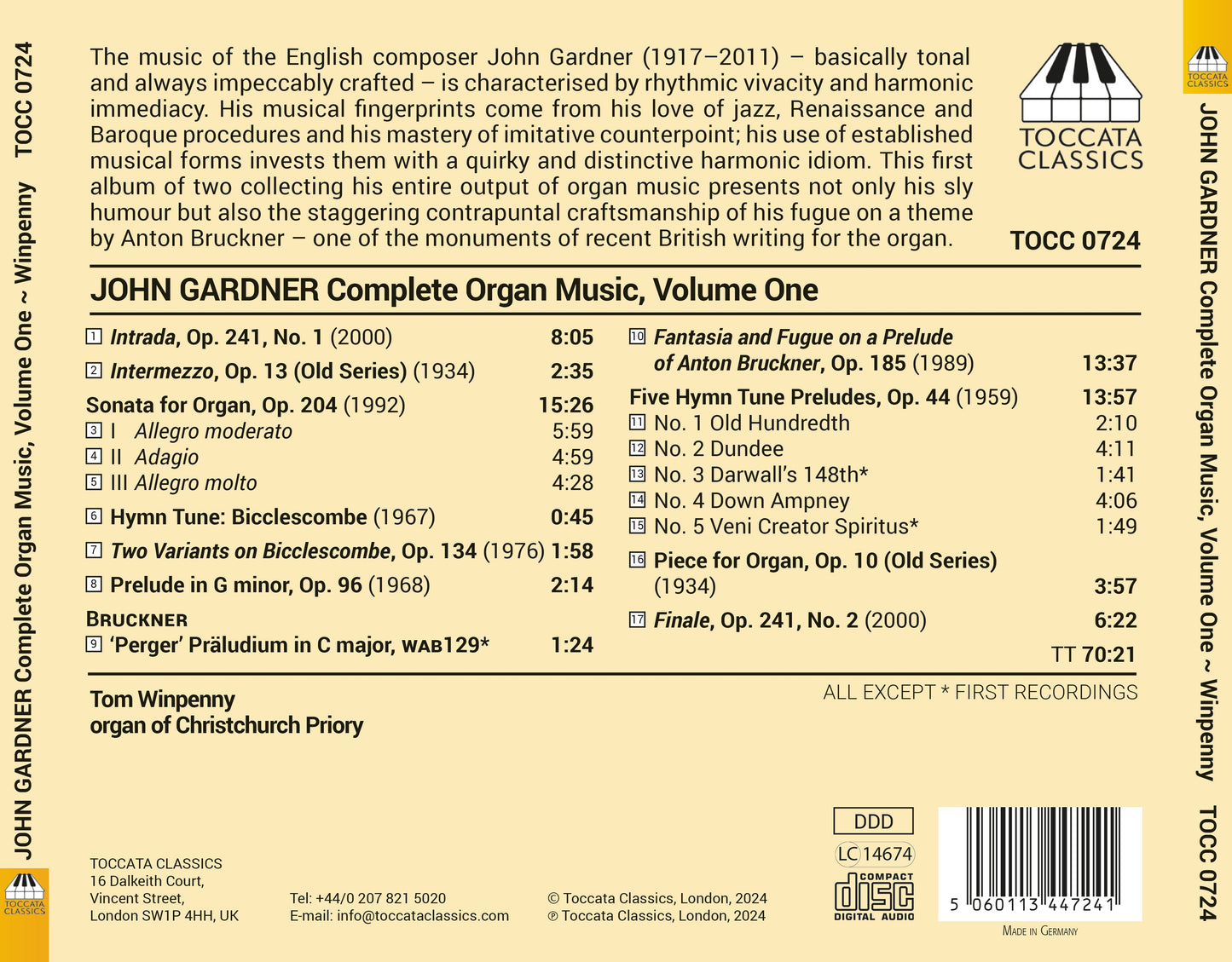 Gardner: Complete Organ Music, Vol. 1